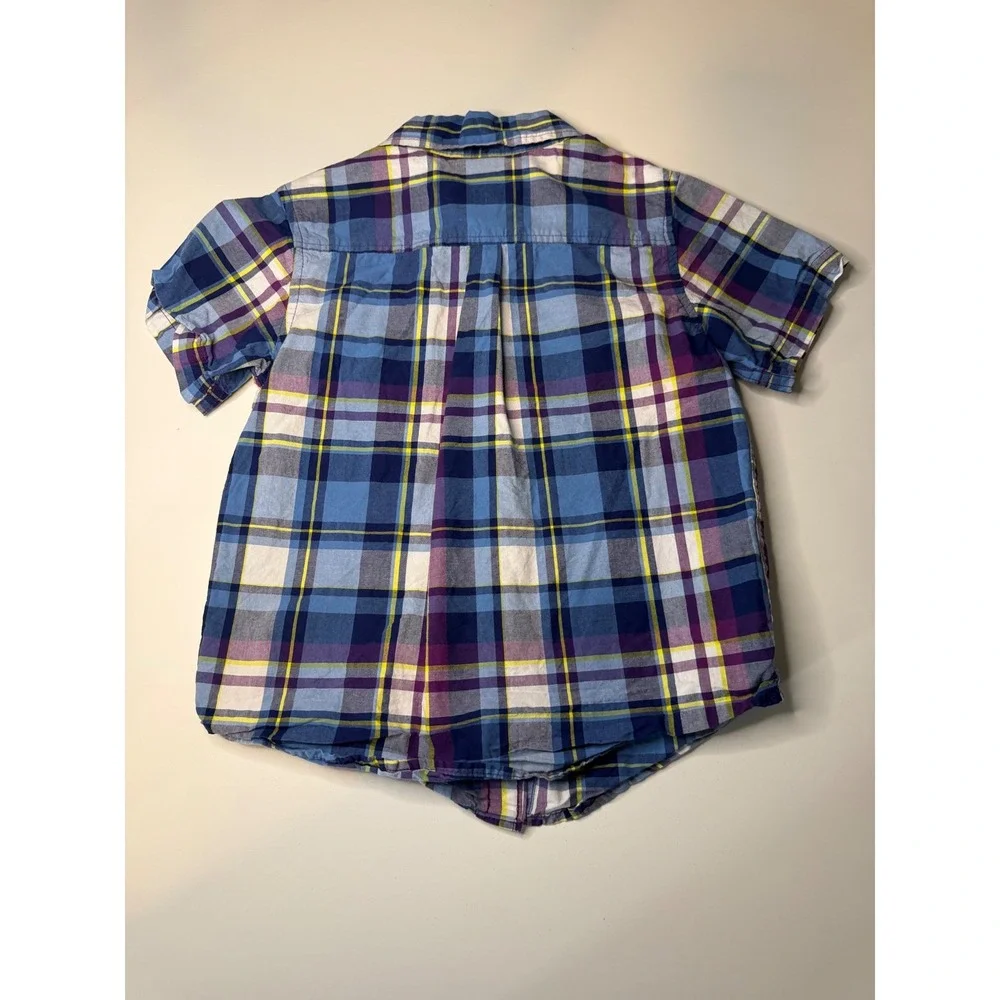 Gymboree Boys Blue Purple Plaid Short Sleeve Button Down Shirt Cotton Size S 5-6